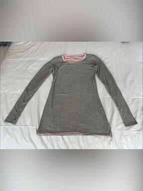 Lululemon Reversible Gray/Pink & White Stripped Long Sleeve Top